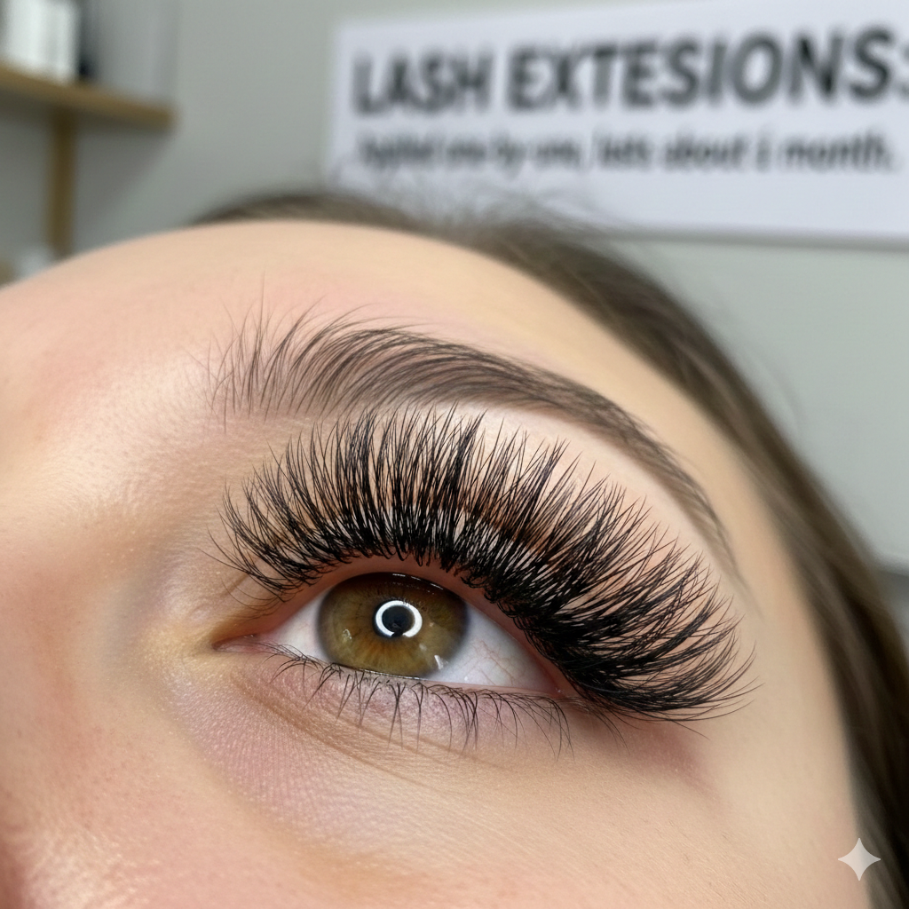 Eyelashes The eyelash extensions are applied one by one and last for about a month."